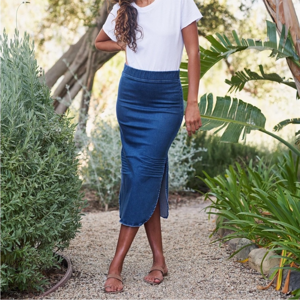 New Frank & Eileen Unforgettable Donegal Midi Skirt Denim Wash Size 2